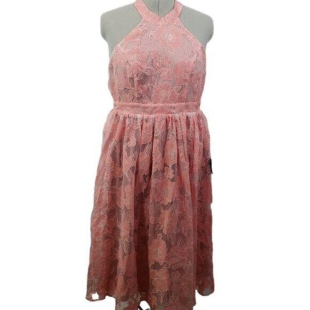 New Lulu's Gorgeous Look Pink Floral Burnout Halter Midi Dress Size XL